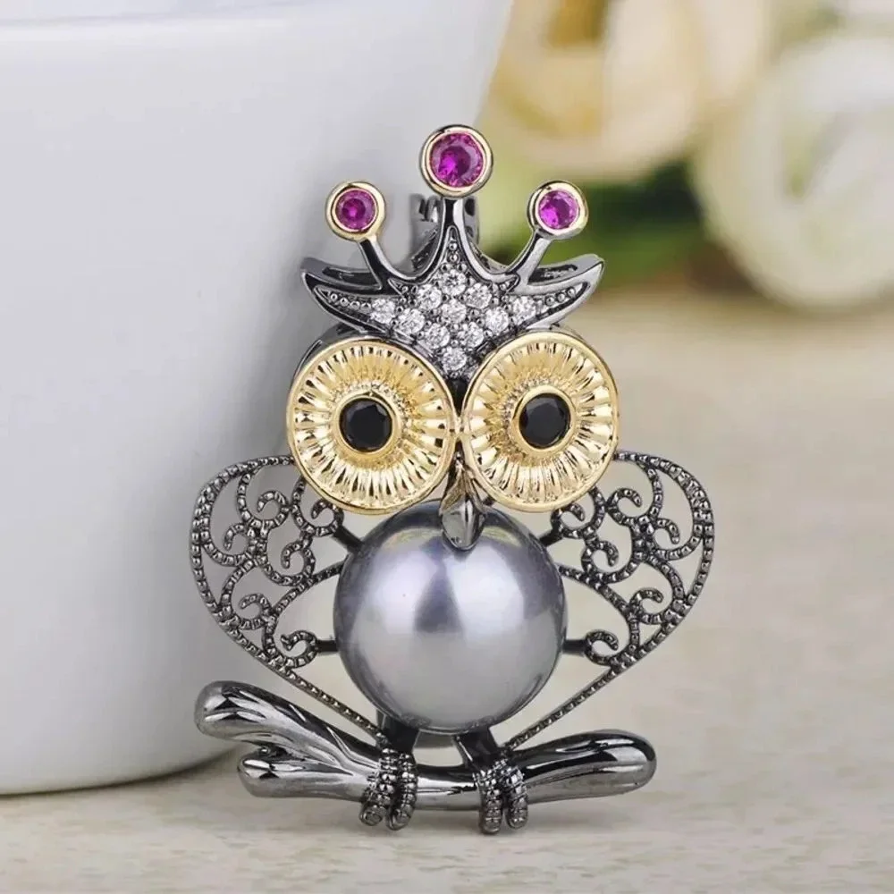VQ Crown Owl Brooch